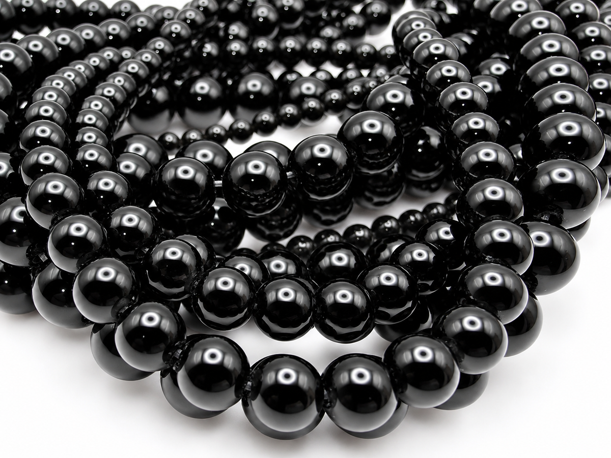 Black Obsidian Round beads AA Grade - 15.5" Strand