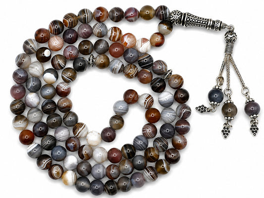 Botswana Agate Tasbih – 8mm, 99 Beads with Sterling Silver