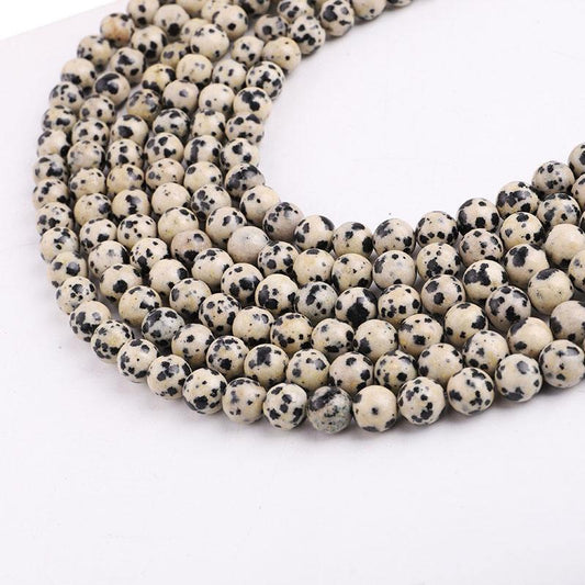 Dalmatian Jasper Round beads, White with Spots - 15.5" Strand