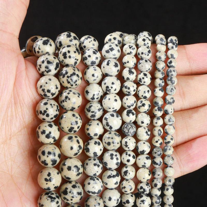 Dalmatian Jasper Round beads, White with Spots - 15.5" Strand