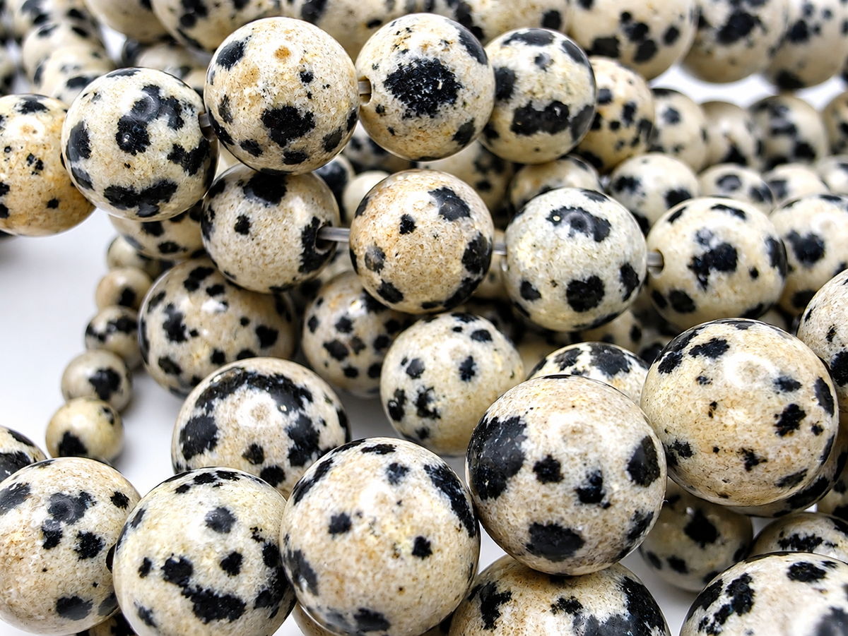 Dalmatian Jasper Round beads, White with Spots - 15.5" Strand