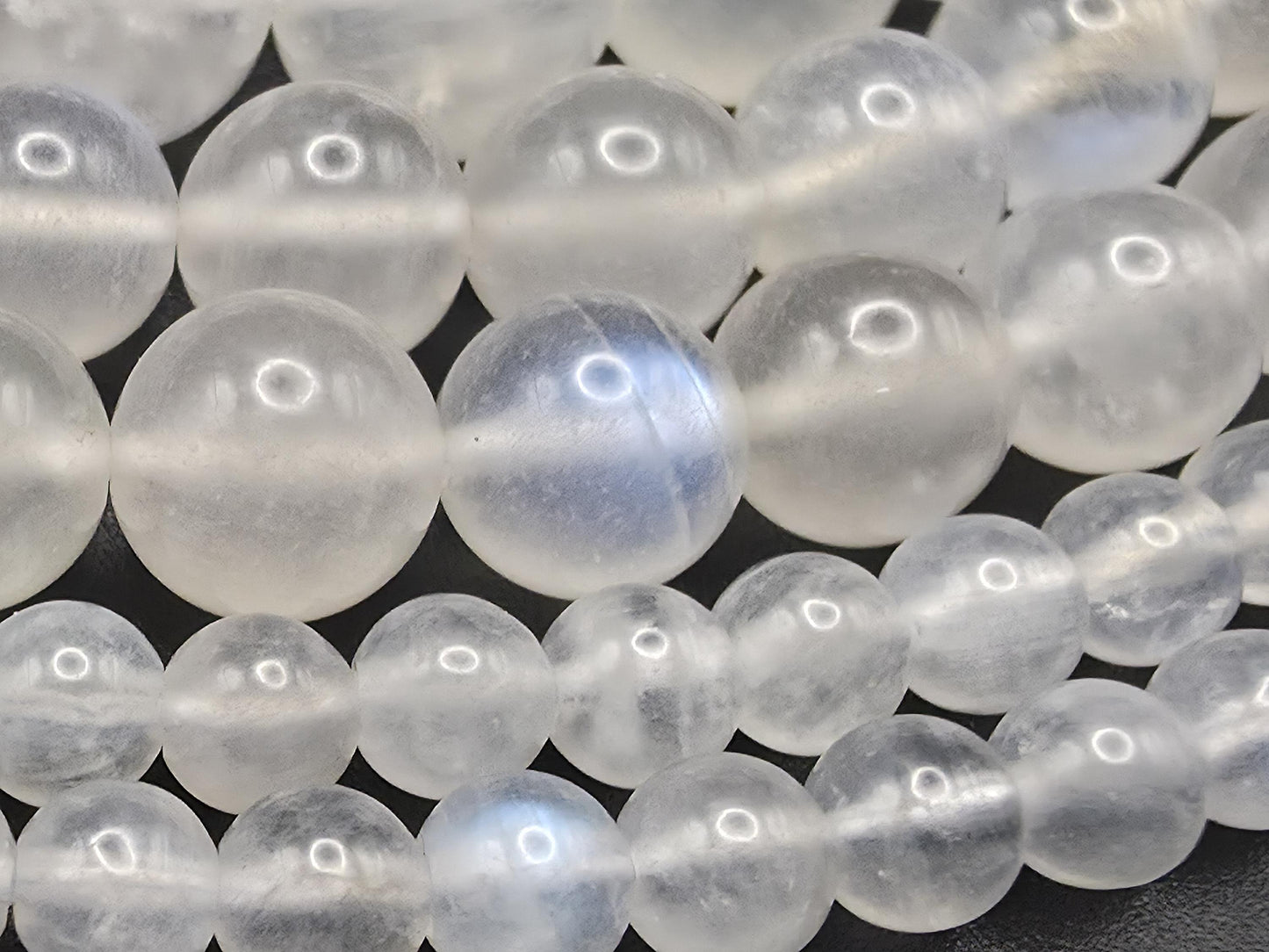 Blue Moonstone Round beads AAA Grade, White with shade- 15.5" Strand