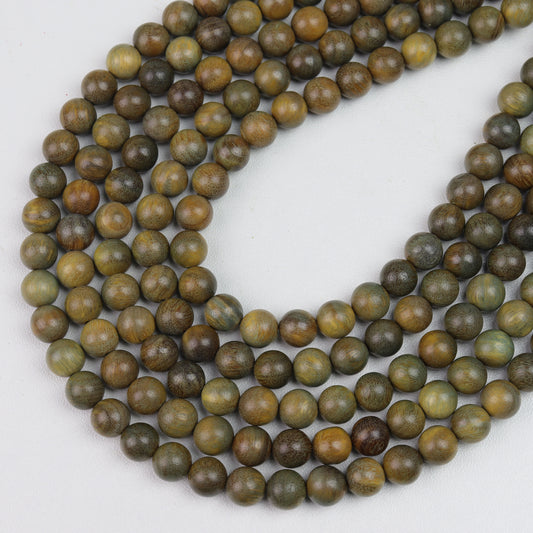 Green & Brown Sandalwood Round beads AA Grade – 15" Strand
