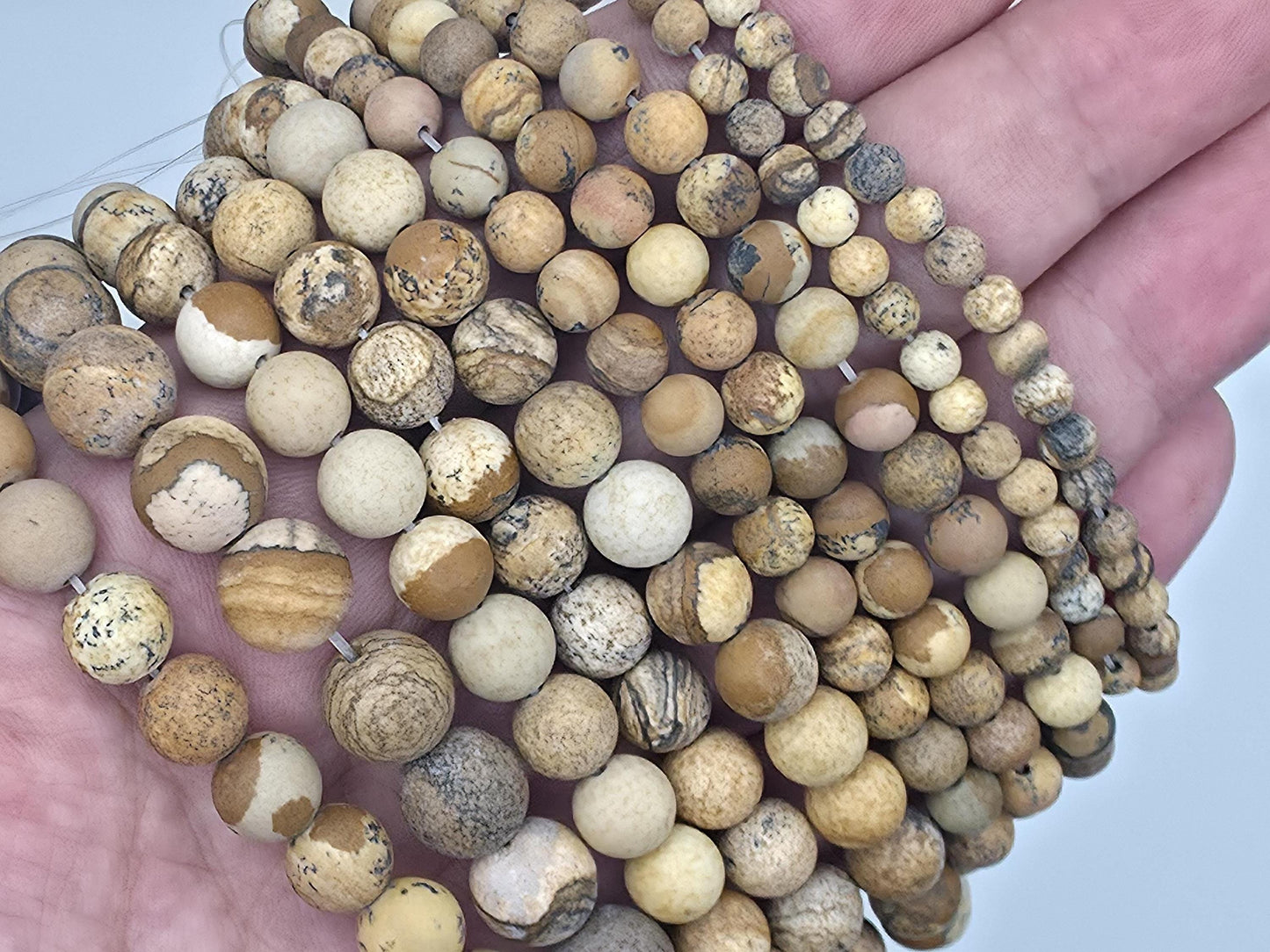 Matt Picture Jasper Round beads AA Grade, Desert-Toned - 15" Strand