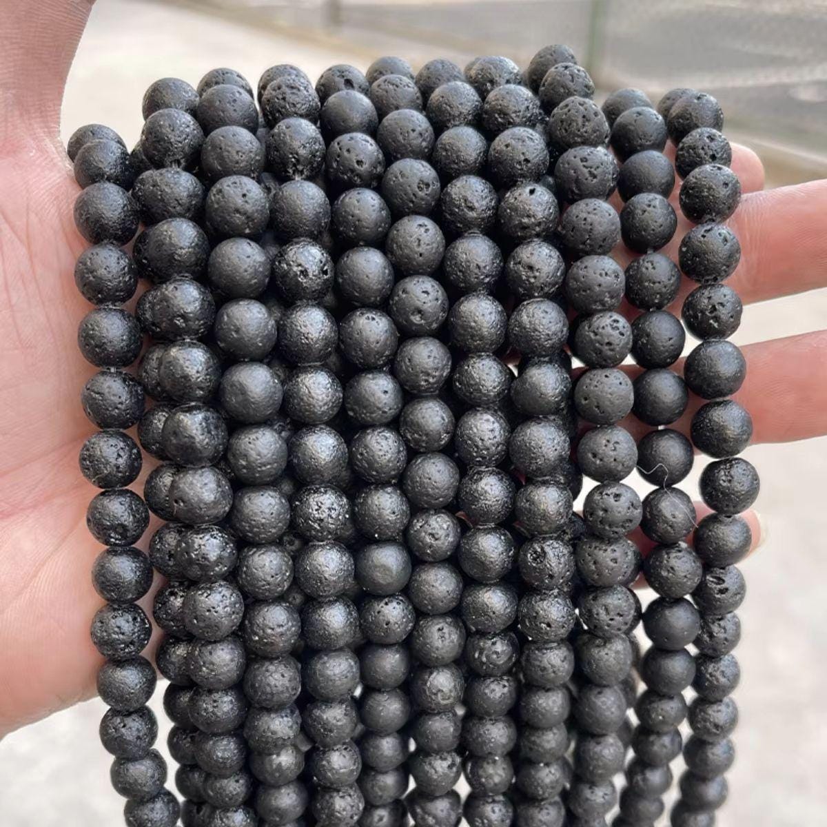 Natural Lava Stone Round beads AAA Grade, Matt Black - 15.5" Strand