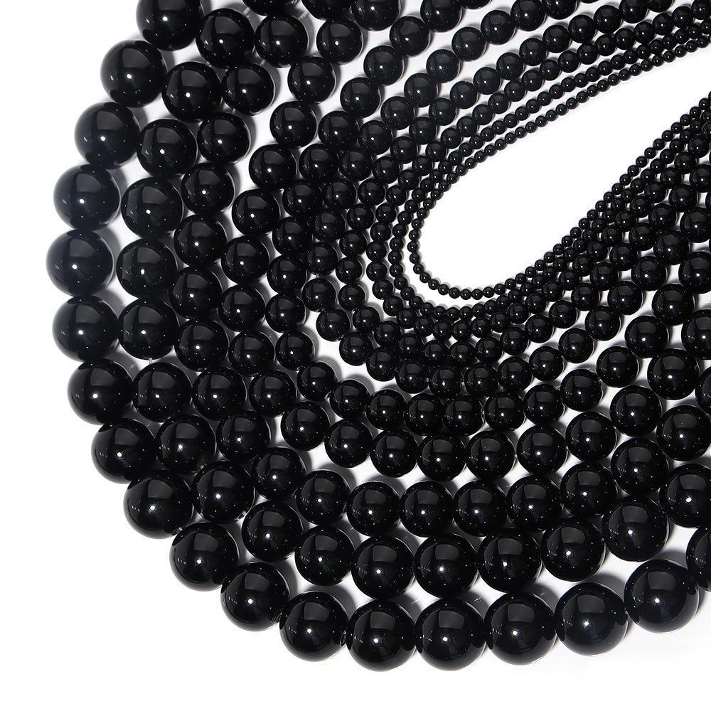 Black Onyx Round beads AAA+ Grade - 15.5" Strand