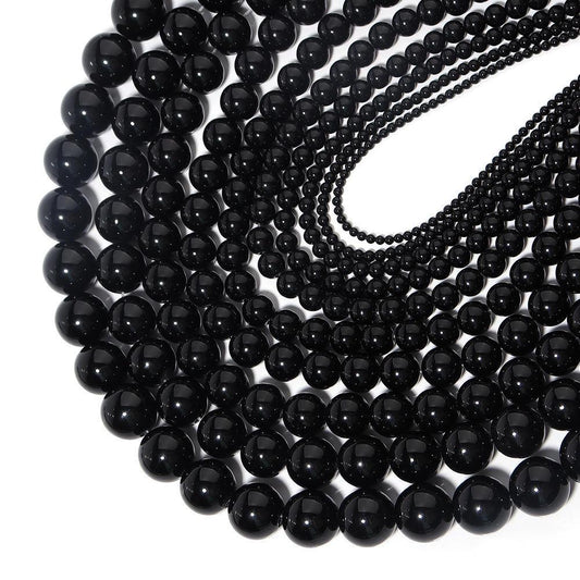 Black Obsidian Round beads AA Grade - 15.5" Strand