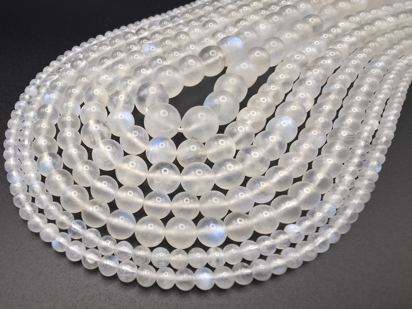 Blue Moonstone Round beads AAA Grade, White with shade- 15.5" Strand