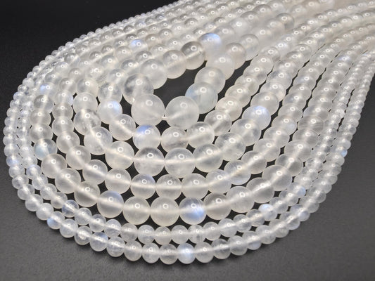 Blue Moonstone Round beads AAA Grade, White with shade- 15.5" Strand