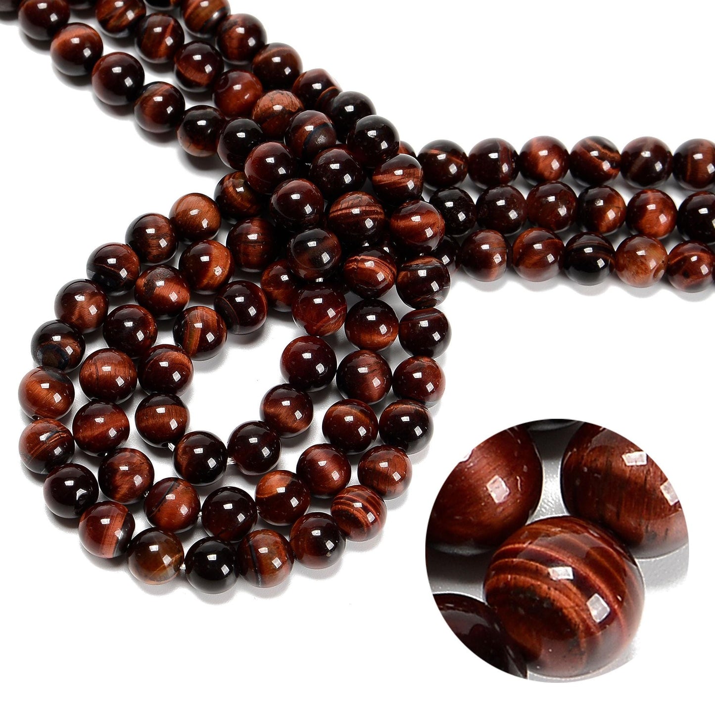 Tiger's Eye Round beads AAA Grade, Golden Red - 15" Strand