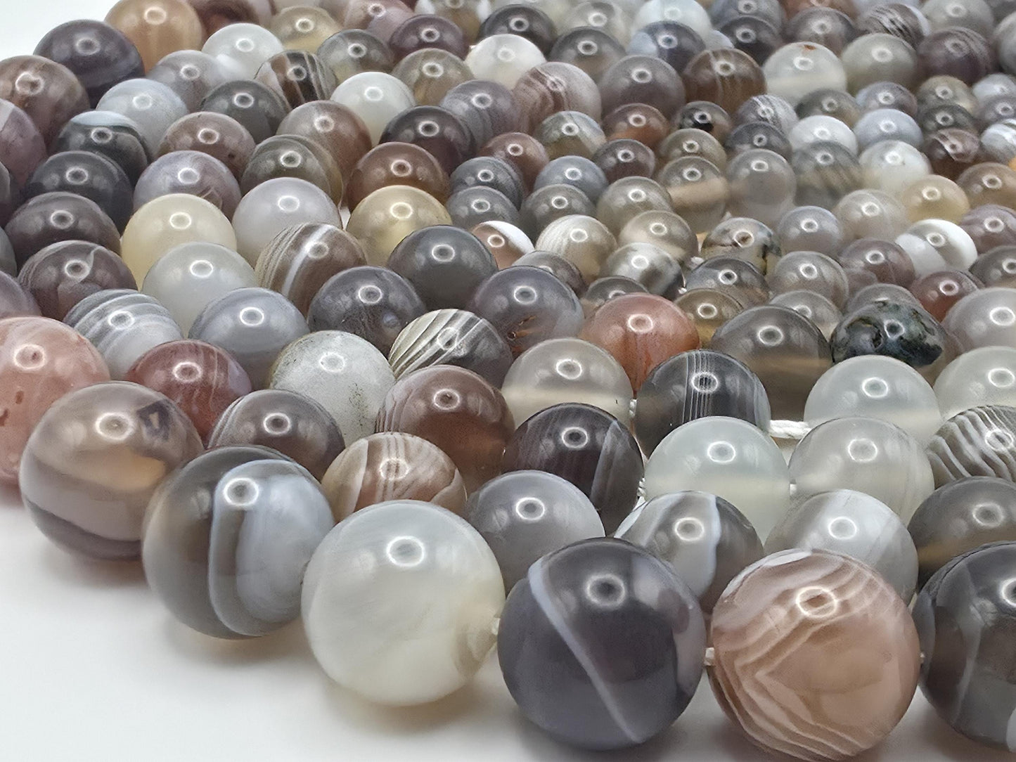 Botswana Agate Round beads AAA Grade, Layered Banded - 15" Strand