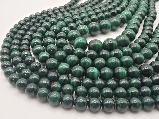 Malachite Round AAA Grade, Green Banded - 15.5" Strand