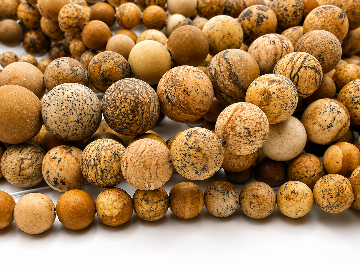 Matt Picture Jasper round beads AA Grade, Desert-Toned - 15" Strand