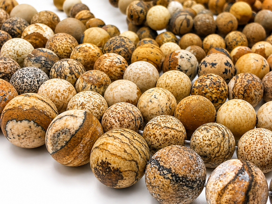 Matt Picture Jasper round beads AA Grade, Desert-Toned - 15" Strand