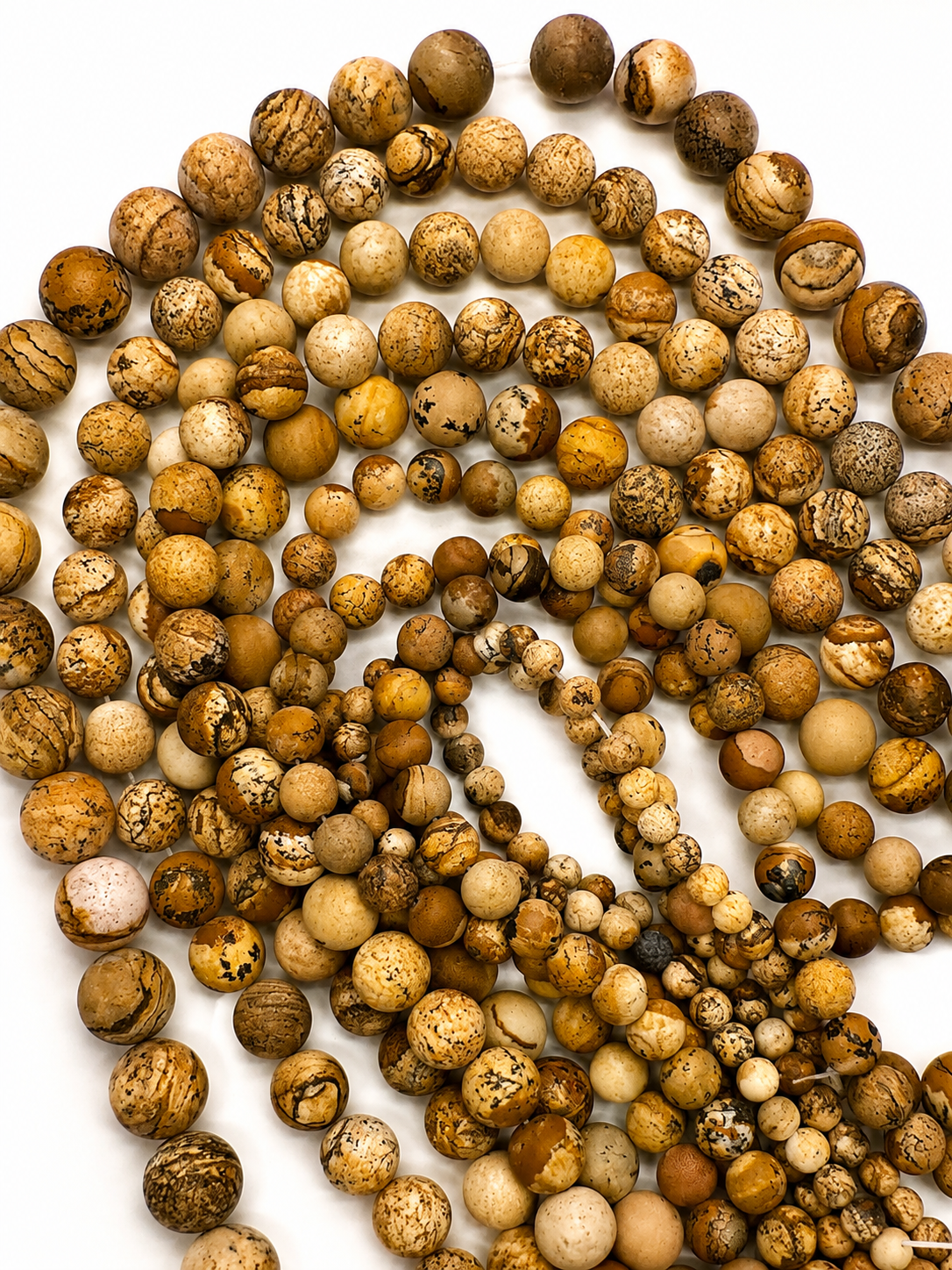 Matt Picture Jasper round beads AA Grade, Desert-Toned - 15" Strand