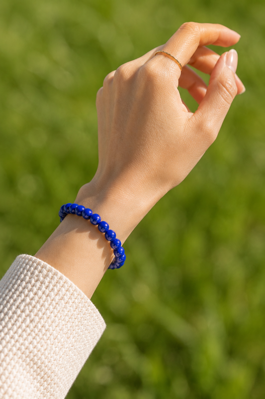 Afghan Lapis Lazuli Bracelet – Premium Natural Gemstone 8mm Stretch Bracelet