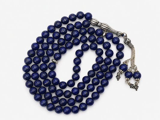 Lapis Lazuli Tasbih – 8mm, 99 Beads with Sterling Silver
