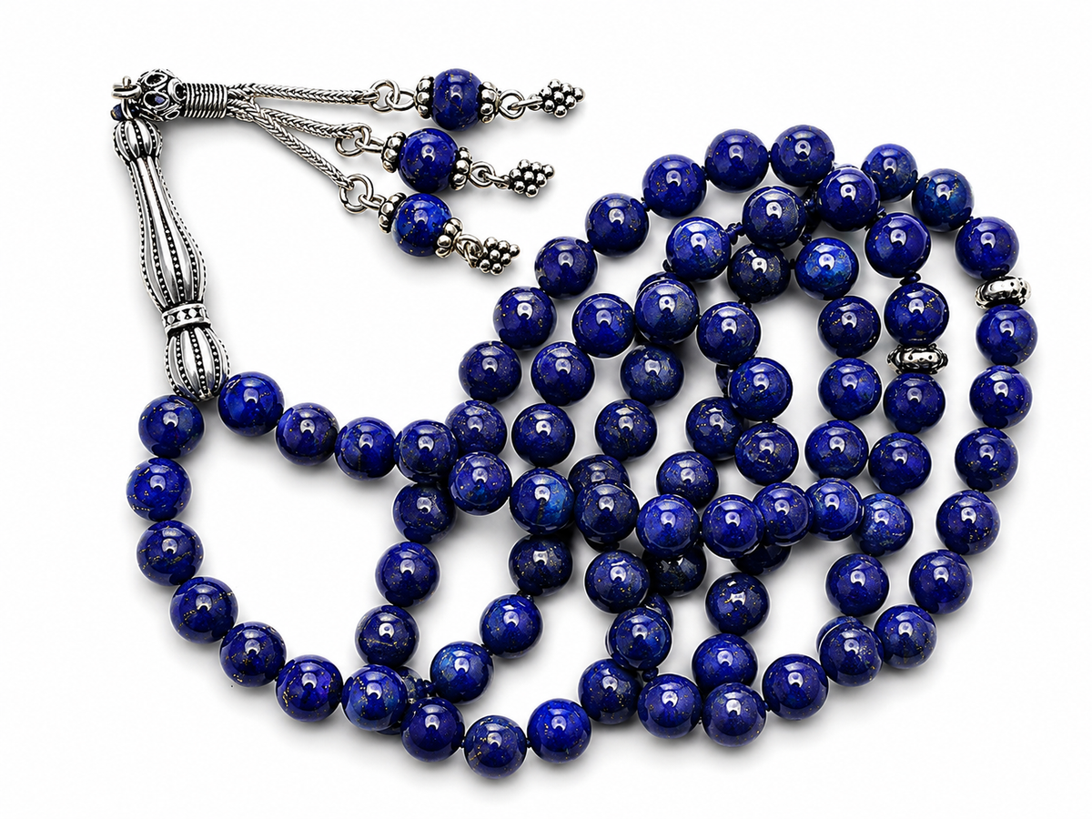 Lapis Lazuli Tasbih – 8mm, 99 Beads with Sterling Silver
