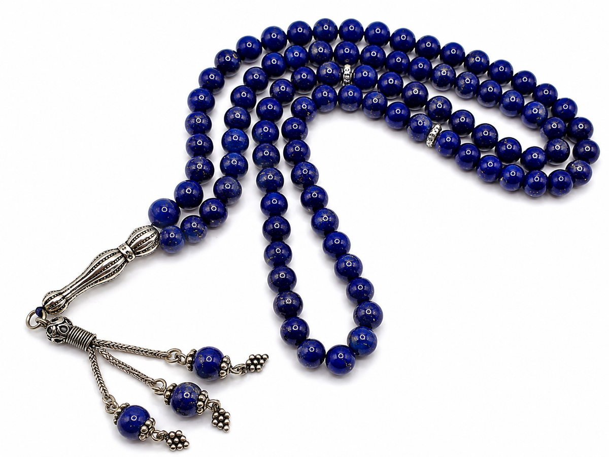 Lapis Lazuli Tasbih – 8mm, 99 Beads with Sterling Silver