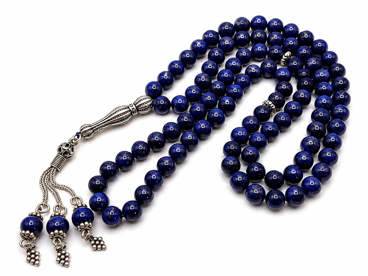 Lapis Lazuli Tasbih – 8mm, 99 Beads with Sterling Silver