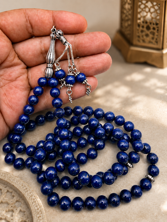 Lapis Lazuli Tasbih – 8mm, 99 Beads with Sterling Silver