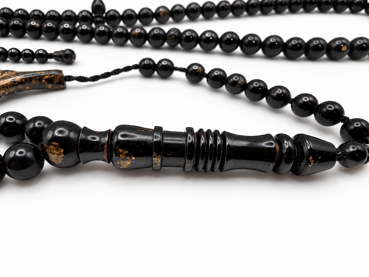 Yusr Baladi Tasbih – Red Sea Black Coral, 8mm, 100 Beads, Long Imam Design