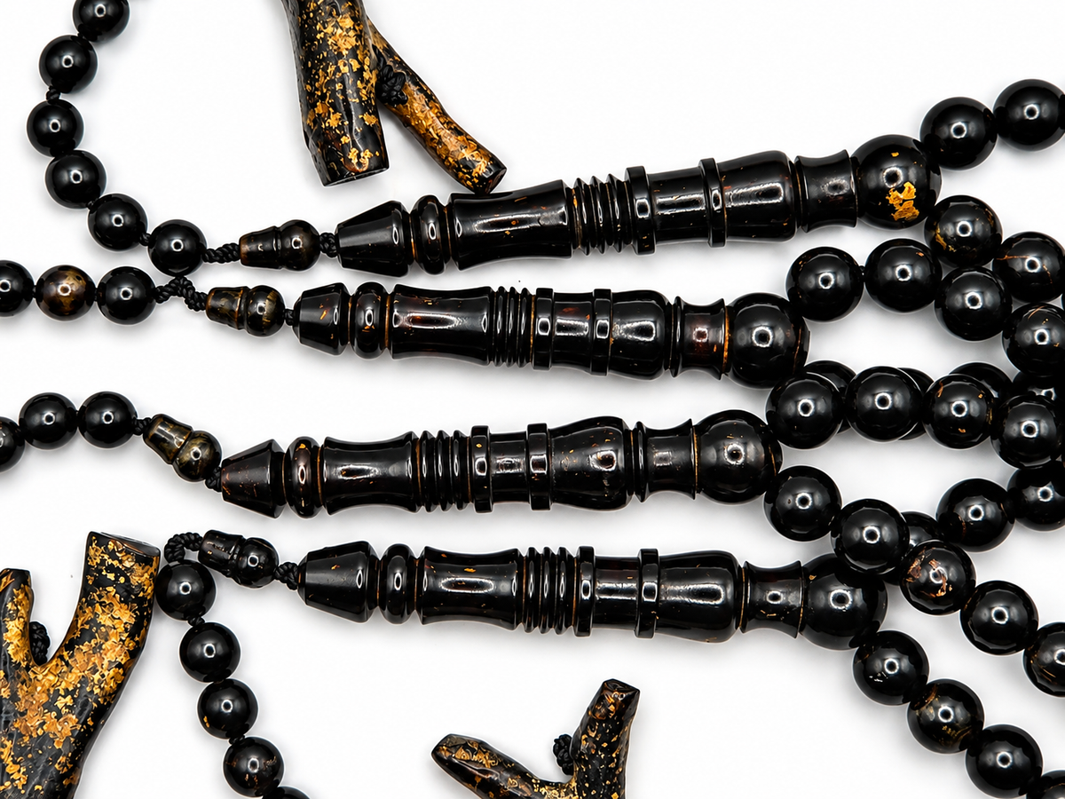Yusr Baladi Tasbih – Red Sea Black Coral, 8mm, 100 Beads, Long Imam Design