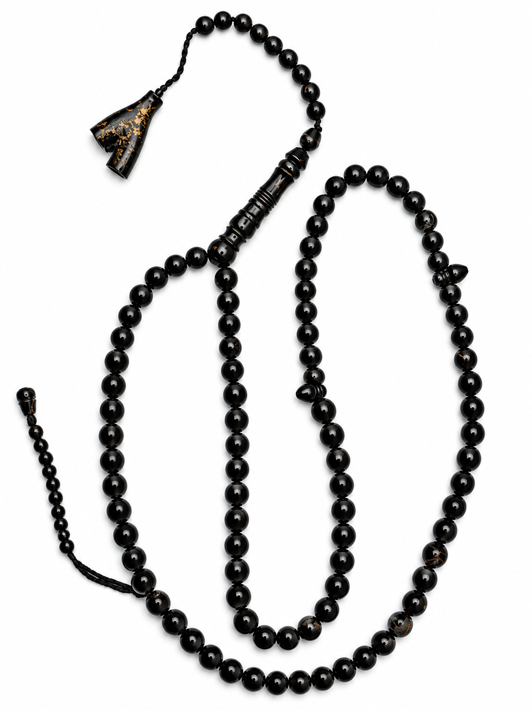 Yusr Baladi Tasbih – Red Sea Black Coral, 8mm, 100 Beads, Long Imam Design