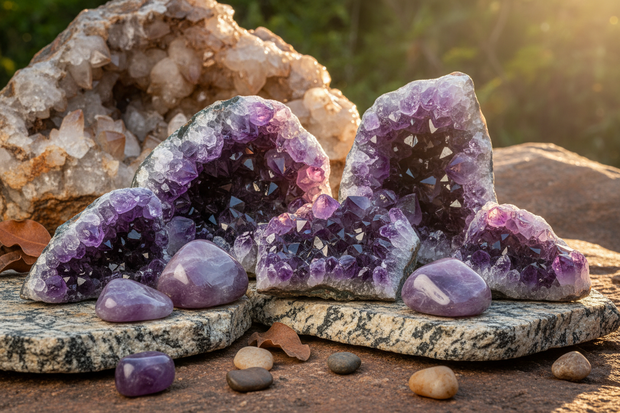 Natural amethyst stones