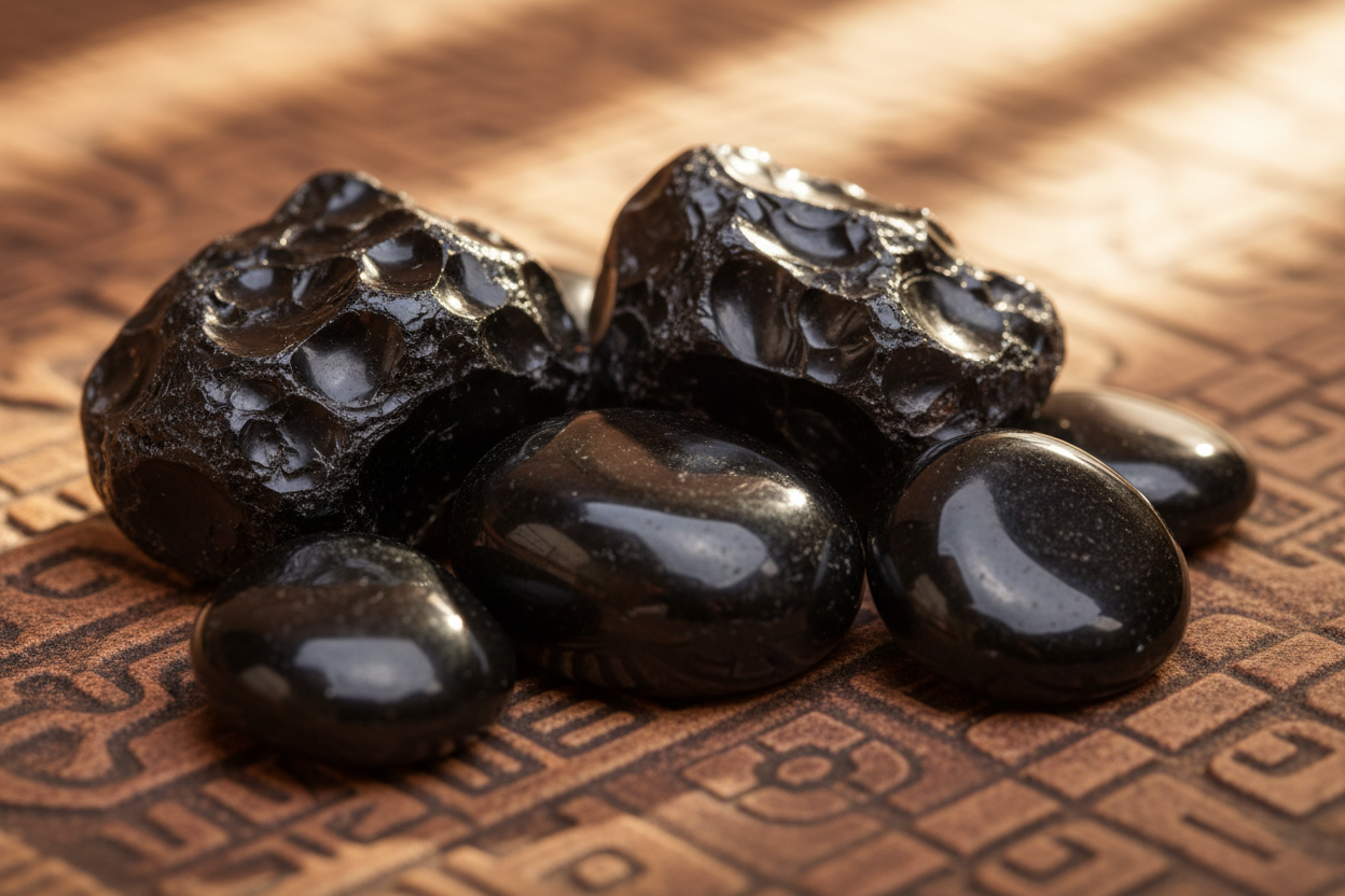 Natural black obsidian stones
