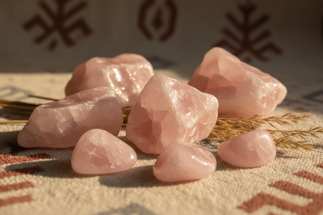 Natural rose quartz stones
