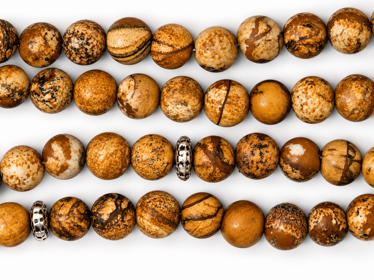 Picture Jasper Tasbih – 8mm, 99 Beads with Sterling Silver