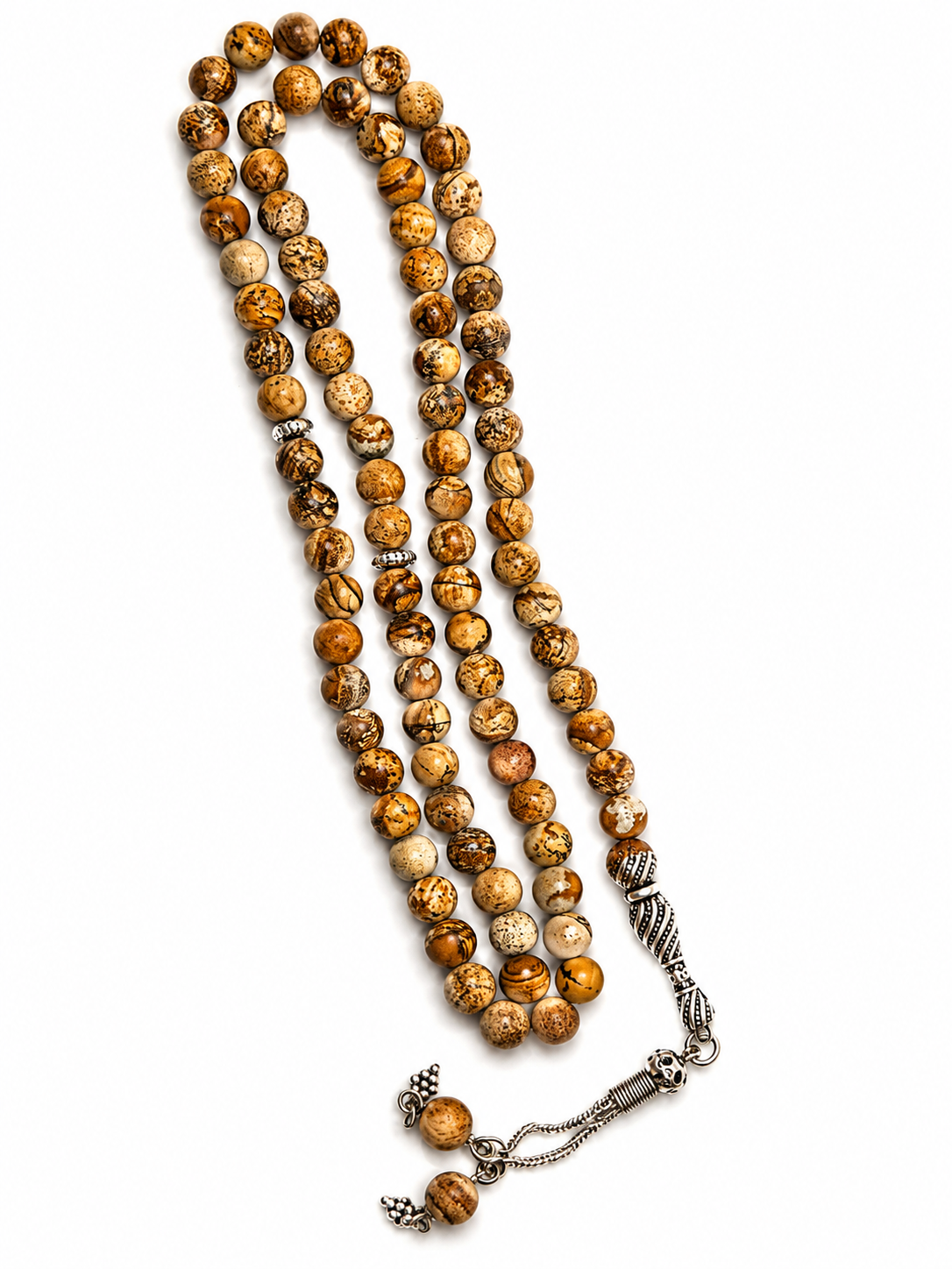 Picture Jasper Tasbih – 8mm, 99 Beads with Sterling Silver