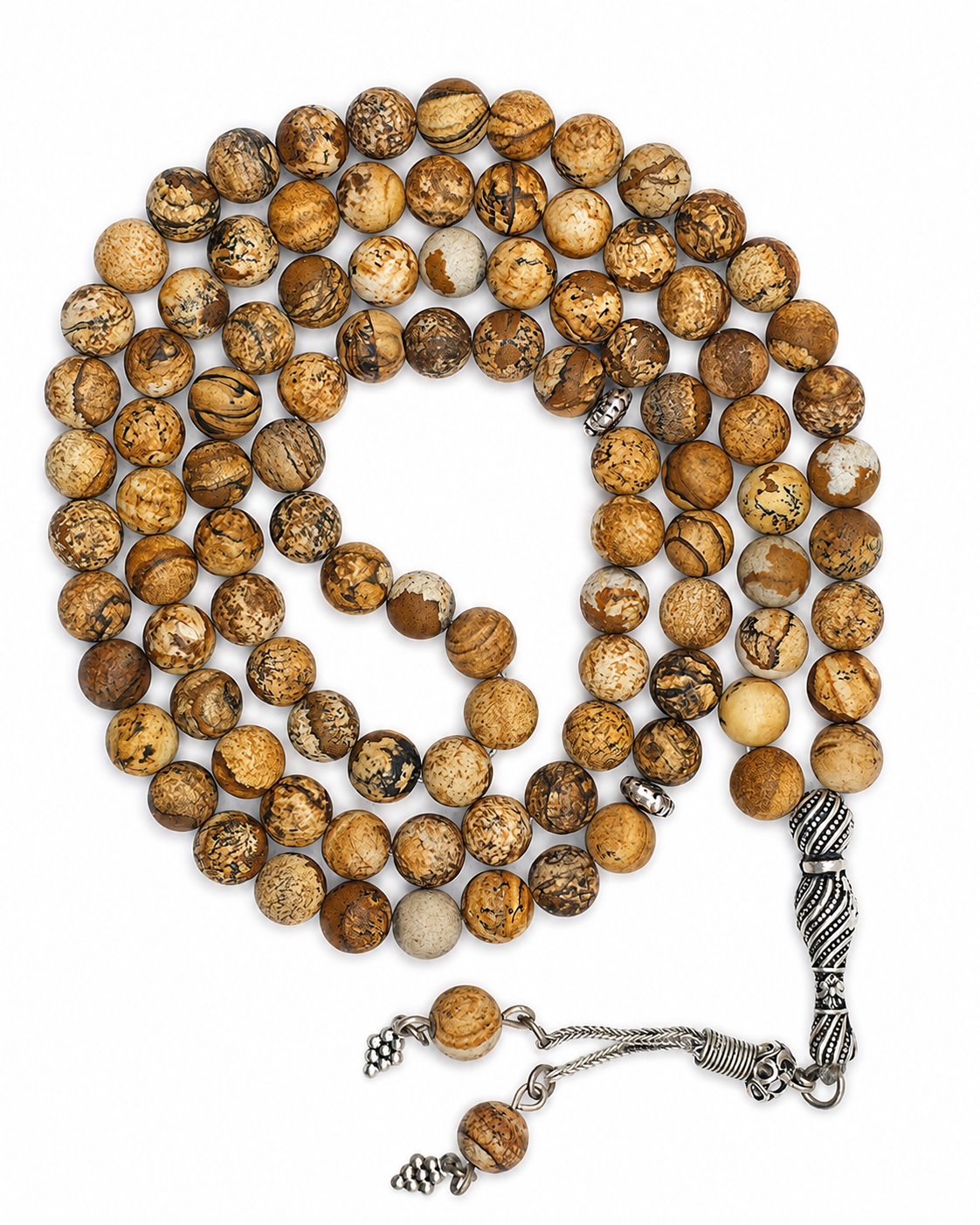 Picture Jasper Tasbih – 8mm, 99 Beads with Sterling Silver