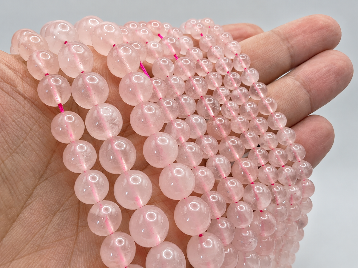 Rose Quartz Round beads AAA+ Grade, Soft Pink - 15.5" Strand