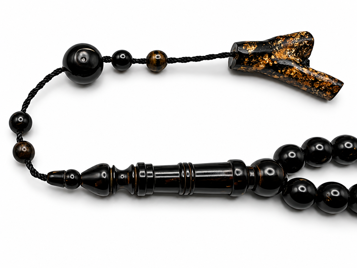 Yusr Baladi Tasbih – Red Sea Black Coral, 8mm, 100 Beads, Slim Imam Design