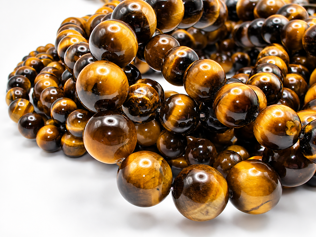 Tiger’s Eye Beads – AAA+ Grade – South Africa – Golden Brown Natural Round Beads – 15.5" Strand
