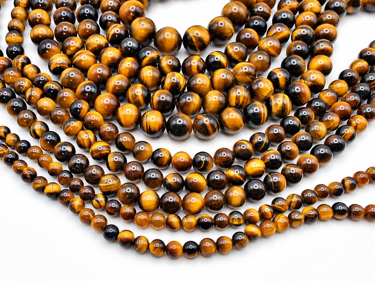 Tiger’s Eye Beads – AAA+ Grade – South Africa – Golden Brown Natural Round Beads – 15.5" Strand