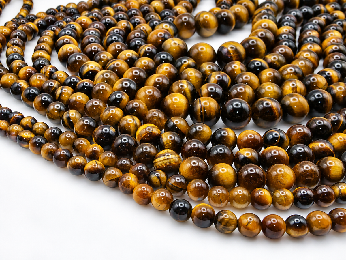 Tiger’s Eye Beads – AAA+ Grade – South Africa – Golden Brown Natural Round Beads – 15.5" Strand