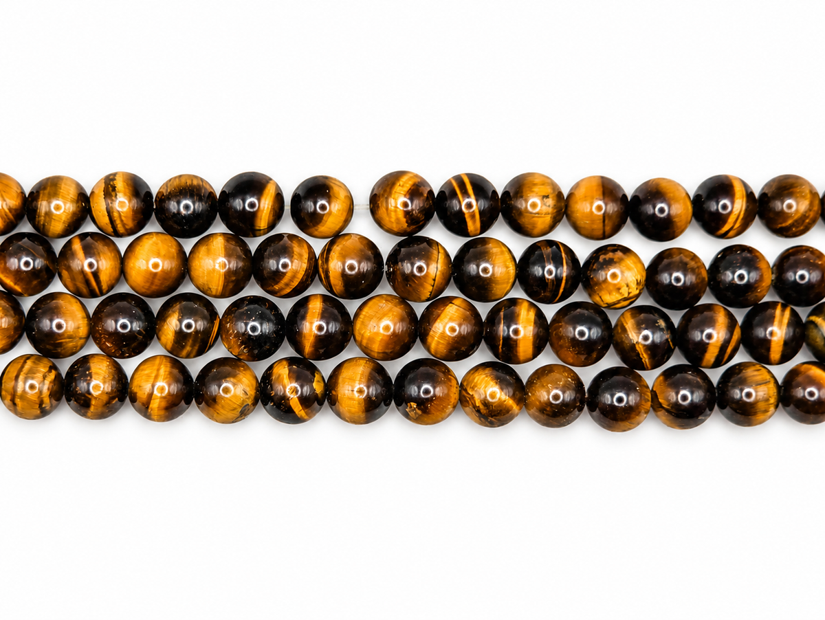 Tiger’s Eye Beads – AAA+ Grade – South Africa – Golden Brown Natural Round Beads – 15.5" Strand